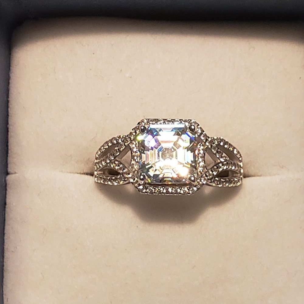 Strontium Titanate& Zircon engagement/promise ring